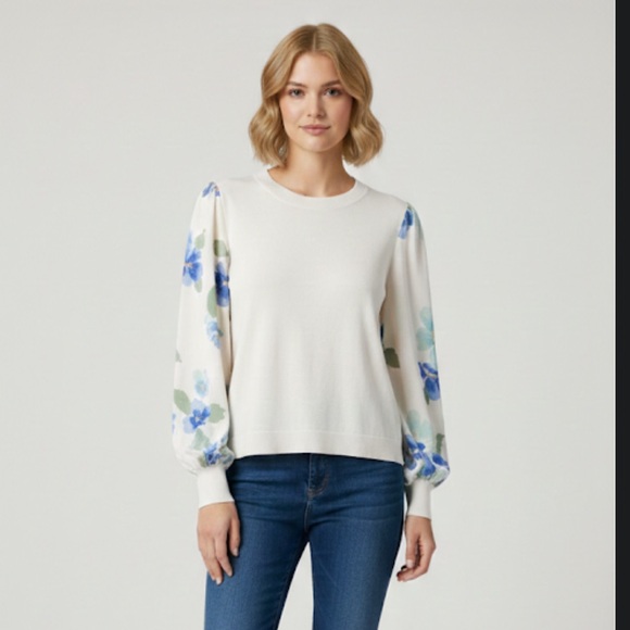 Daniel Rainn Tops - NWT Daniel Rainn Floral Puff Sleeve Mixed Media Sweater size large